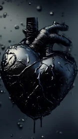 Black Anatomical Heart Sculpture with Drainage.