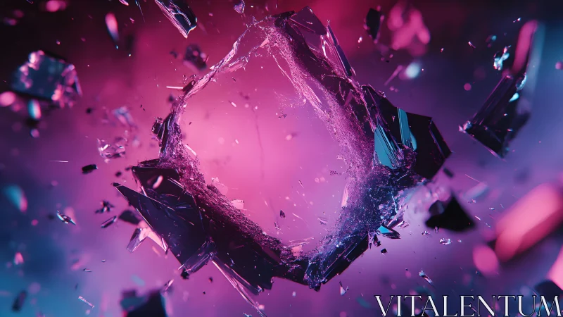 Abstract shattered glass in mid-air with vibrant neon colors.