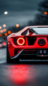 Rear three-quarter view of red supercar with LED tail lights