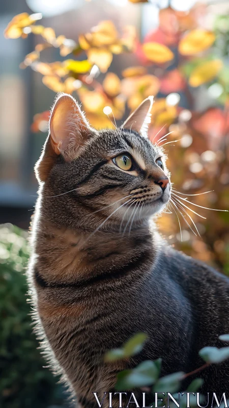 Garden Gaze: Tabby Cat in Autumn Light.