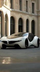 Futuristic BMW concept car glides through elegant city street