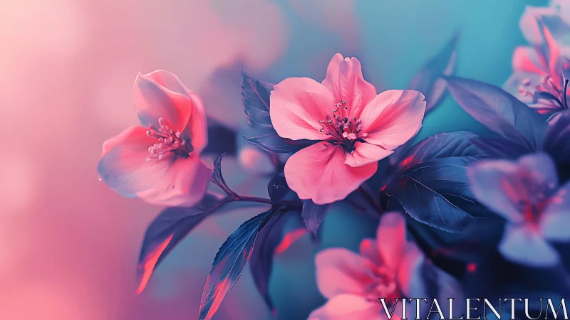 Pink Flowers Bloom in Ethereal Blue and Magenta Light