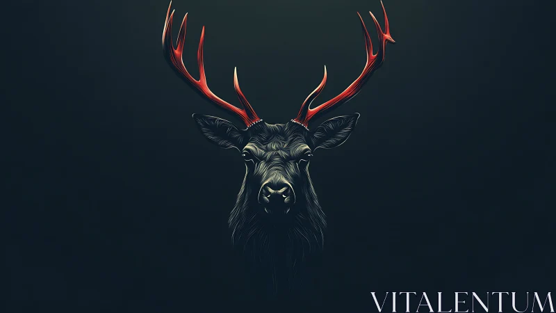Midnight stag glow with vivid red antlers in the dark.