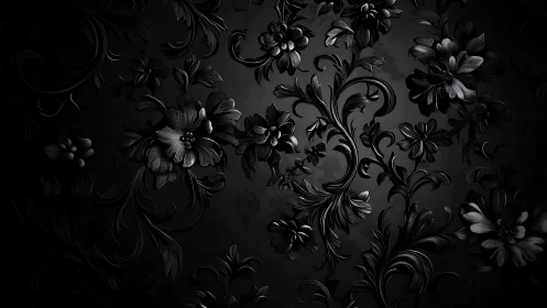 Monochromatic floral ornament pattern rendered on dark surface.