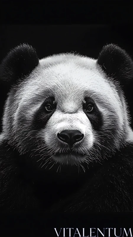 High-contrast frontal portrait of a giant panda in monochrome realism