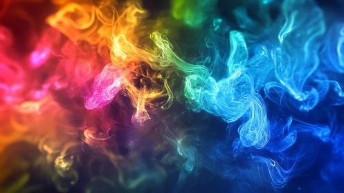 Vivid spectral smoke streams in swirling chromatic motion.
