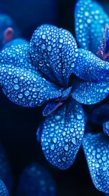 Luminous Blue Petals Adorned with Glowing Dewdrops
