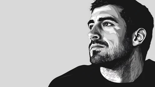 Monochrome daydream carves light and shadow on a quiet gaze