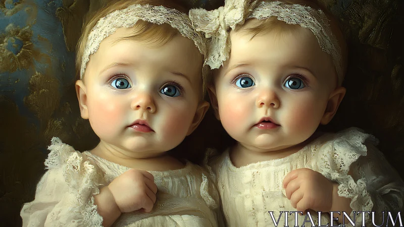 Twin Cherubs in Ivory: Wide-Eyed Wonder Captured.