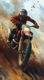 Dusty trail rider kicking up dirt with fearless energy.