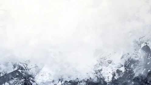 Minimalist winter abstraction with misted monochrome peaks.