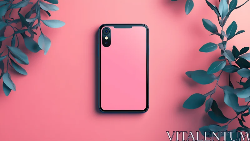 Minimalist smartphone mockup displaying blank screen on vibrant pink background