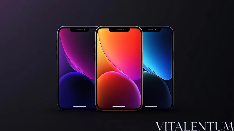 Three Gradient IPhones With Vibrant Wallpapers.