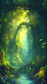Luminous Cavern Sanctuary Through Verdant Archway.