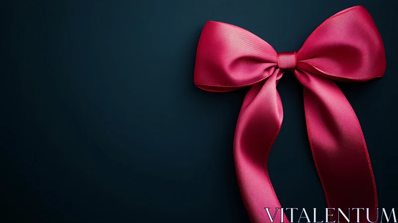 Velvety pink ribbon bow against deep night blue backdrop.