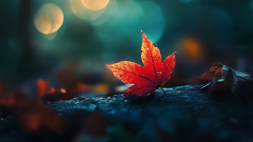 Luminous maple leaf macro with shallow depth-of-field bokeh.