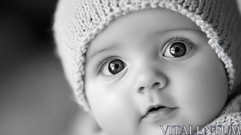 Monochromatic infant portrait with knit headwear and dimensional eye catchlights