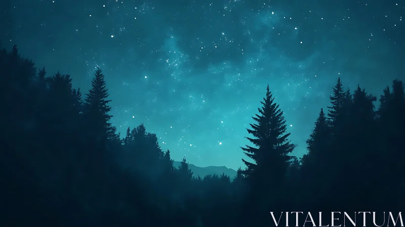 Starlit Forest Magic Beneath Turquoise Skies.