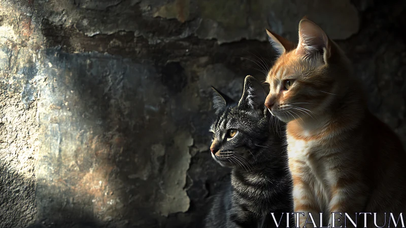 Two Cats Contemplate Urban Shadows in Weathered Stillness