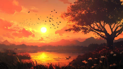 Sunset orchestra conducts light over a dreaming lakeshore