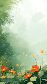 Garden of Amber Blooms Beneath Verdant Canopy.