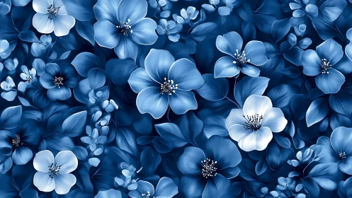 Blue Floral Composition: Layered Botanical Digital Render.