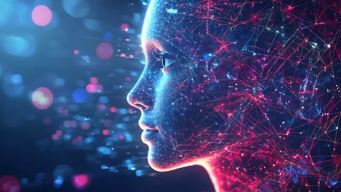 Cyberpunk neural visage with luminous data lattice matrix.