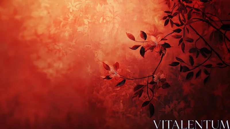 Crimson floral vines drift across a softly glowing backdrop