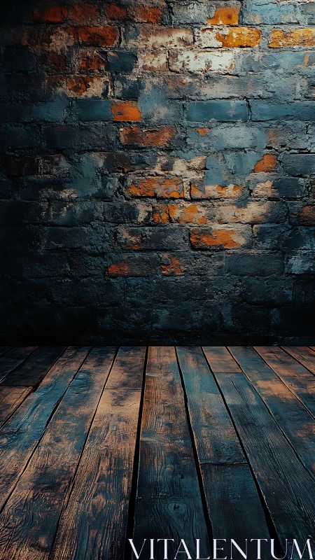 Brick wall and wooden floor in controlled studio lighting.
