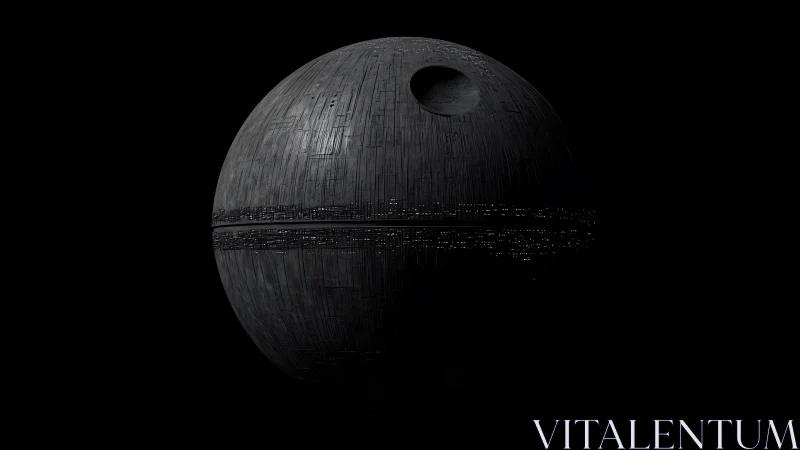 Spherical battle station render with axial trench detailing.