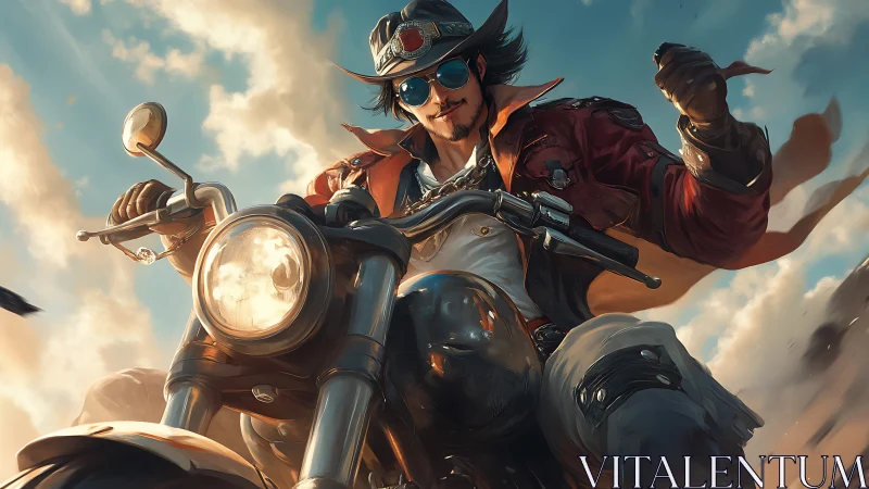 High-spirited biker rides into golden desert adventure