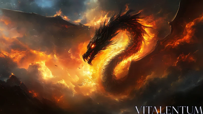 Infernal serpent dragon spiraling through stormfire skies.