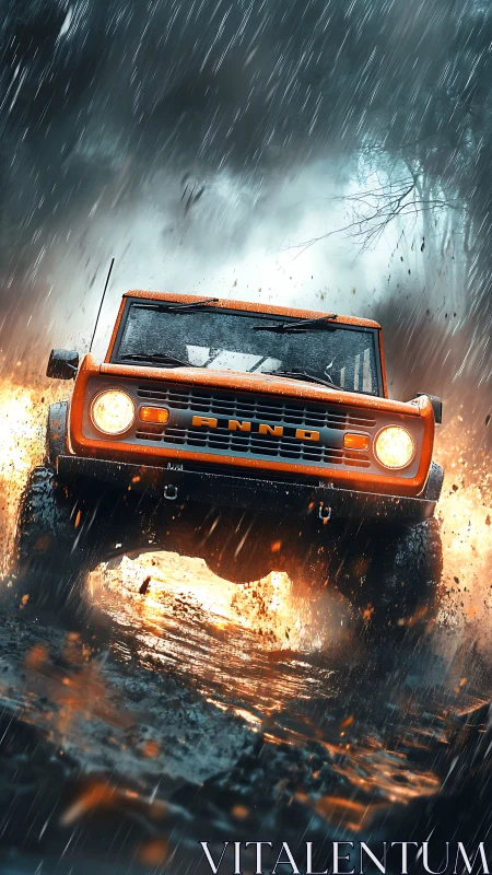 Mudstorm Maverick: orange off-road beast charging skyward.