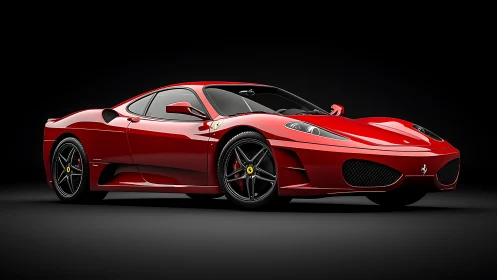 High-gloss red supercar under controlled studio lighting.