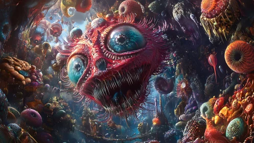 Bubble eyed abyssal sprite drifts through neon coral dreams