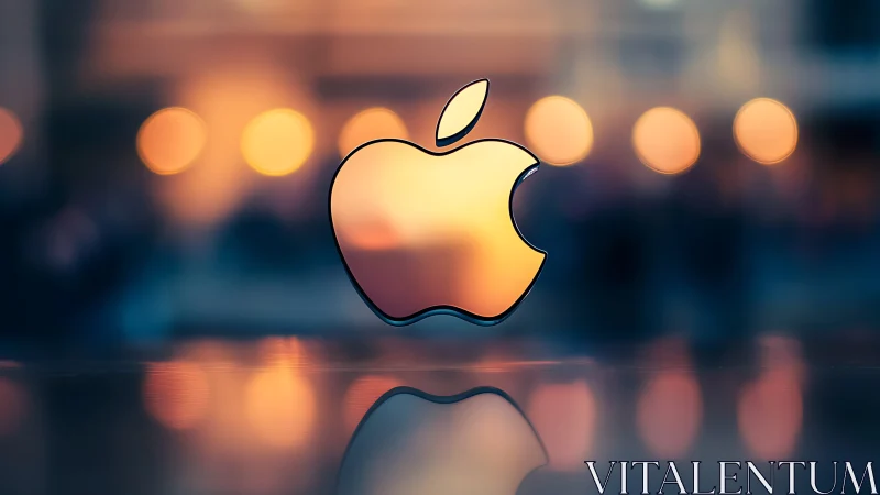 Apple Logo Against Bokeh Background with Luminous Gradient.