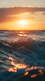 Sunlit ocean swell in golden hour dynamic close focus.