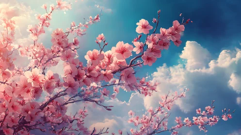 Cherry Blossoms Dancing in Dreamy Sky Light.