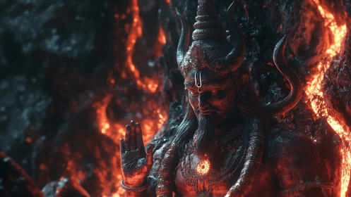 Volcanic ascetic deity rendered in molten 3D luminance.