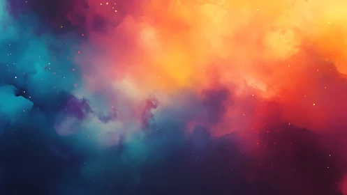 Cosmic nebula cloud glows with vivid teal and ember light.