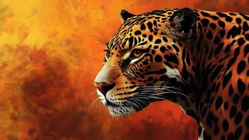 Digitally Rendered Jaguar Portrait with Stratified Chromatic Gradient Background