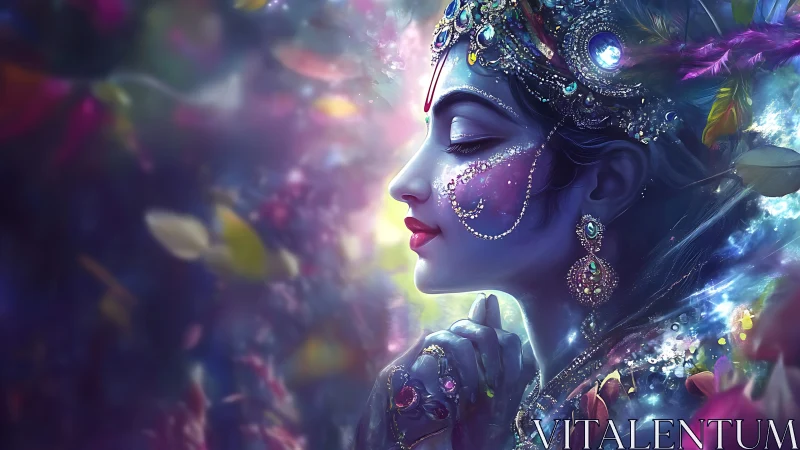 Jewelled goddess profile in luminous fantasy colors.