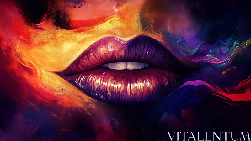 Chromatic vortex lips with luminous spectral brush dynamics.