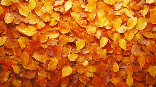 Autumn foliage macro pattern with layered orange leaves.