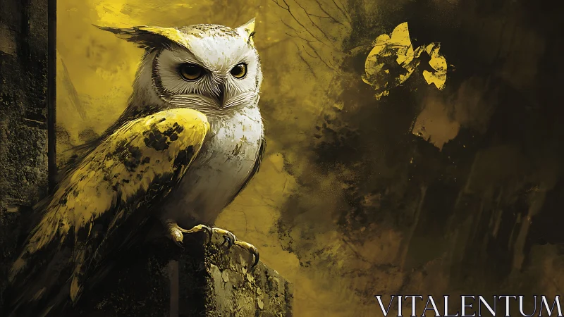 Majestic Owl Perched on Stone in Dramatic Digital Art Style.