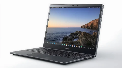 Slim ocean-lit laptop opens a quiet window onto digital calm