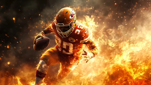 Blazing gridiron stride of a determined football runner.