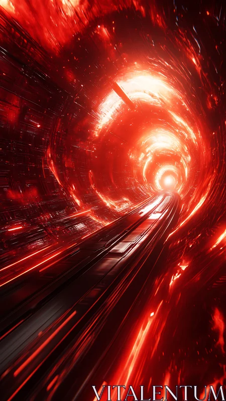 Blazing red hyperspace tunnel draws the eye toward bright light
