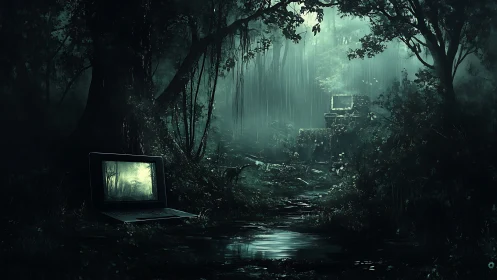 Rain-drenched forest servers humming in emerald hush.