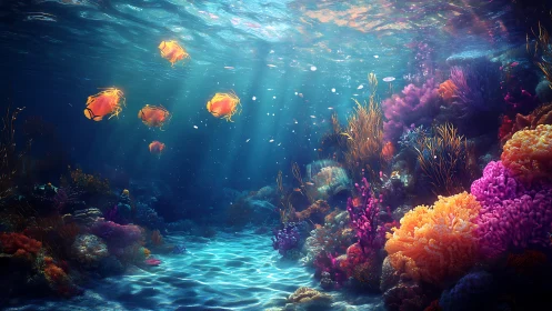Bright tropical fish swimming above vivid coral reef.